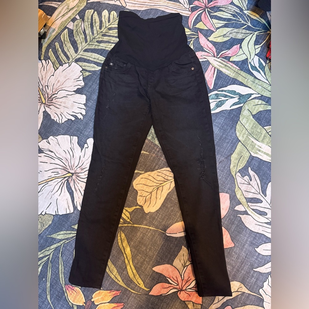 AG Distressed Maternity Skinny Jeans